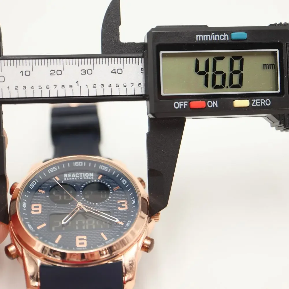 Kenneth Cole Reaction Mens Ana Digi Rose Gold Blue Tone 47mm Watch w New Battery